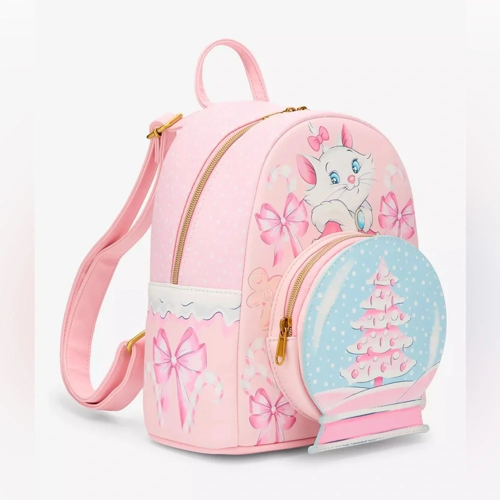 Loungefly Disney Marie Aristocats Pink Christmas Mini Backpack NWT